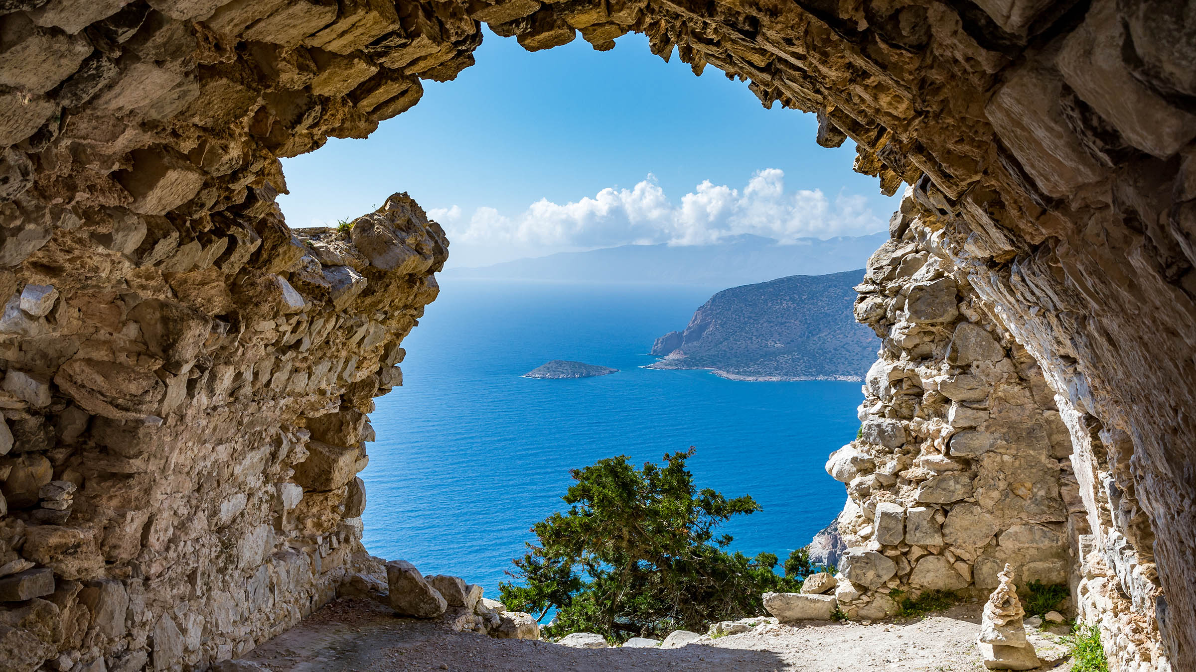 View from ruins of a church in Monolithos castle, Rhodes island, Greece